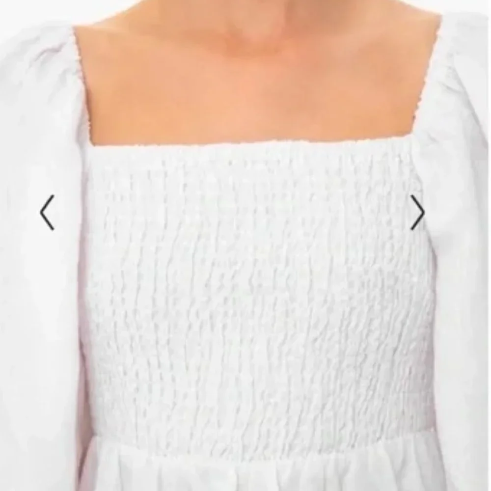 Tuckernuck Smocked Dress 100% Linen Puff Sleeves White Small S, Large L NWOT New - Picture 3 of 14